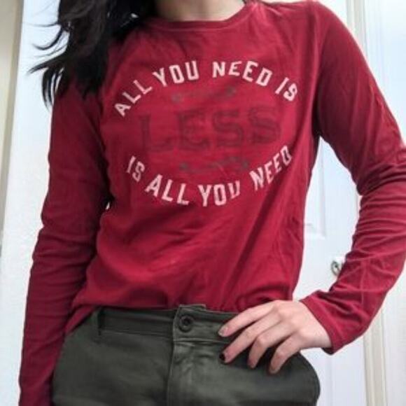 Life Is Good Red All You need Is Less Classic Fit Long Sleeve Tee Size M - Picture 1 of 8